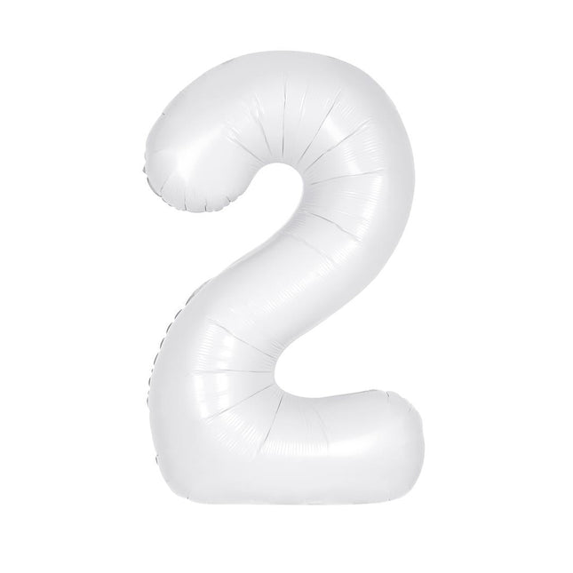 Witte Cijfer Ballon 2 Jaar Matte 86cm van Unique koop je bij Partywinkel