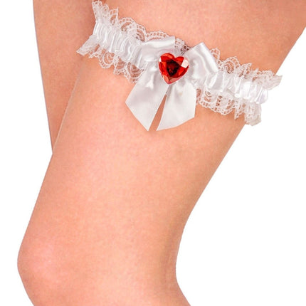 Witte Kousenband Met Rood Diamanten Hartje van Widmann koop je bij Partywinkel