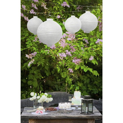 Witte Lampion Rond met lampje 20cm van Partydeco koop je bij Partywinkel