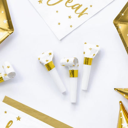 Witte Roltongen Gouden Sterren 6st van Partydeco koop je bij Partywinkel