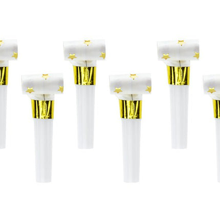 Witte Roltongen Gouden Sterren 6st van Partydeco koop je bij Partywinkel