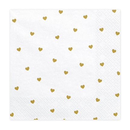 Witte Servetten Gouden Hartjes 33cm 20st van Partydeco koop je bij Partywinkel