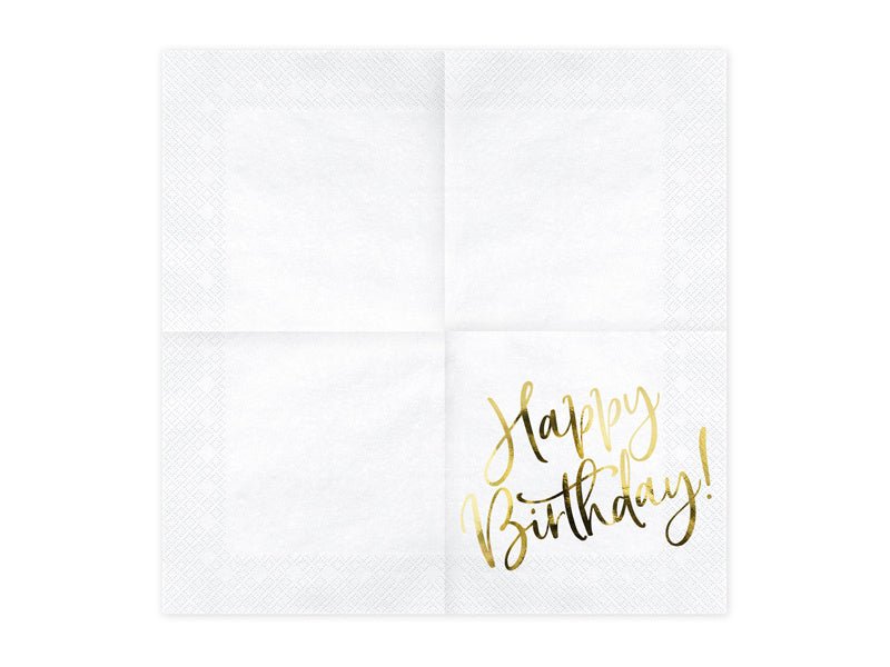 Witte Servetten Happy Birthday 33cm 20st van Partydeco koop je bij Partywinkel