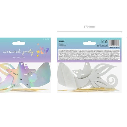 Zeemeermin Taart Topper Set 3 delig van Partydeco koop je bij Partywinkel