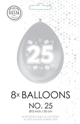 Zilver Ballonnen 25 Jaar Metallic Dubbelzijdig 30cm 8st van WeFiesta koop je bij Partywinkel