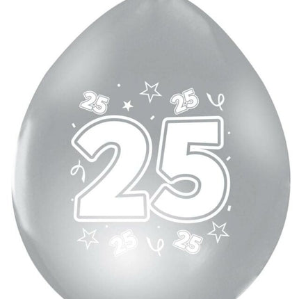 Zilver Ballonnen 25 Jaar Metallic Dubbelzijdig 30cm 8st van WeFiesta koop je bij Partywinkel