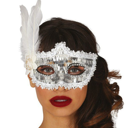 Zilver Masker Veren van Fiestas Guirca koop je bij Partywinkel