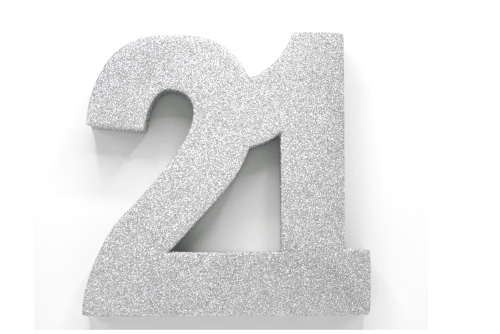 Zilver Tafeldecoratie Cijfer 21 Glitter 20,5cm van WeFiesta koop je bij Partywinkel