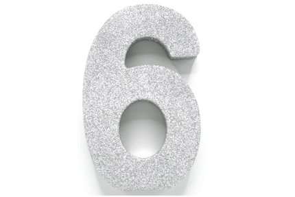 Zilver Tafeldecoratie Cijfer 6 Glitter 20,5cm van WeFiesta koop je bij Partywinkel