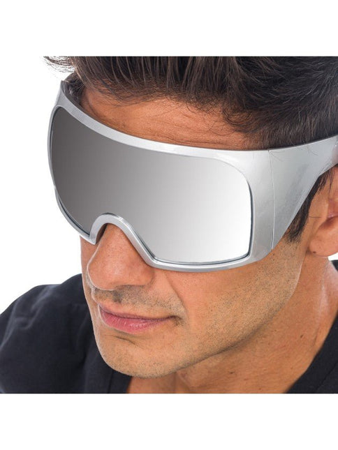 Zilveren Futuristische Maskerbril met Spiegelvizier van CHAKS koop je bij Partywinkel