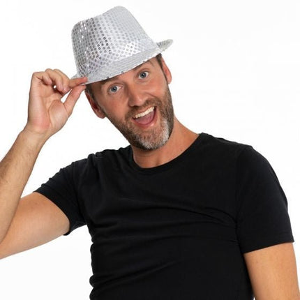 Zilveren Glitter Hoed Lampjes van Partychimp koop je bij Partywinkel