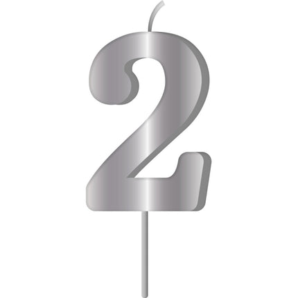 Zilveren Kaars 2 Jaar 7cm van Folat koop je bij Partywinkel