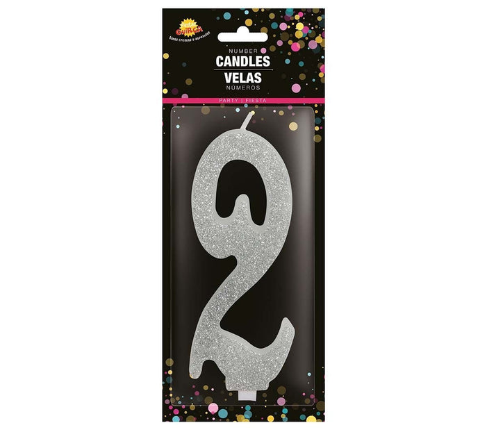 Zilveren Kaars 2 Jaar Glitter 12,5cm van Fiestas Guirca koop je bij Partywinkel