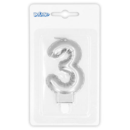 Zilveren Kaars 3 Jaar 8cm van Boland koop je bij Partywinkel