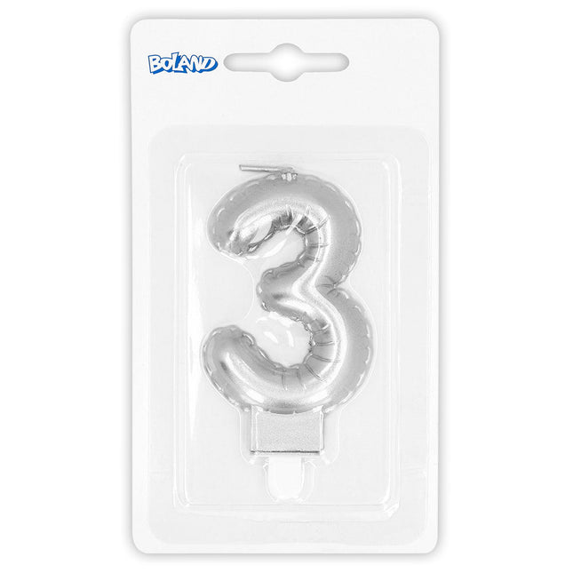 Zilveren Kaars 3 Jaar 8cm van Boland koop je bij Partywinkel