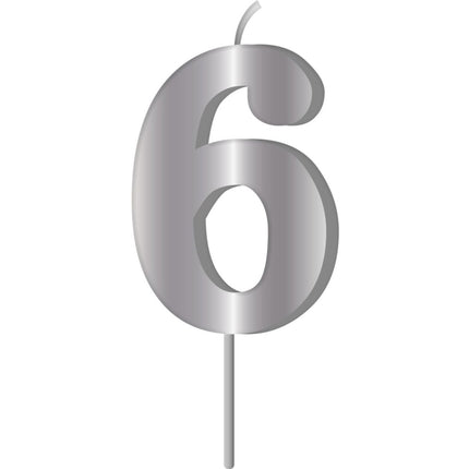 Zilveren Kaars 6 Jaar 7cm van Folat koop je bij Partywinkel