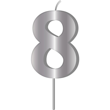 Zilveren Kaars 8 Jaar 7cm van Folat koop je bij Partywinkel