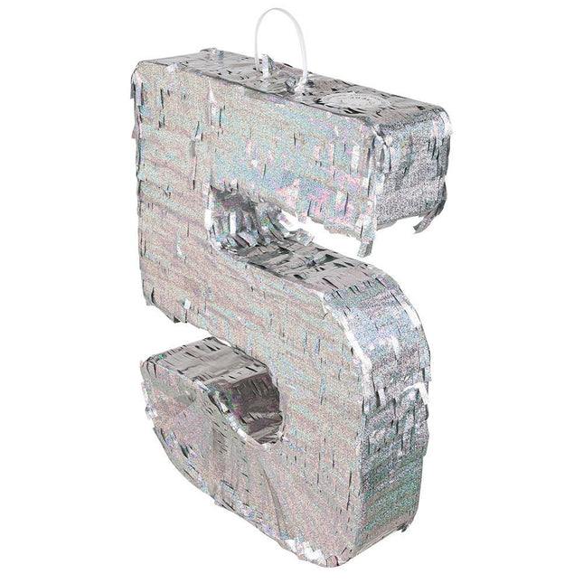 Zilveren Pinata 5 Jaar Holografisch 40cm van Boland koop je bij Partywinkel