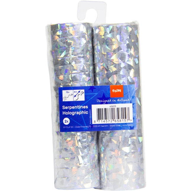 Zilveren Serpentines Holografisch 4m 18 ringen 2st van Folat koop je bij Partywinkel