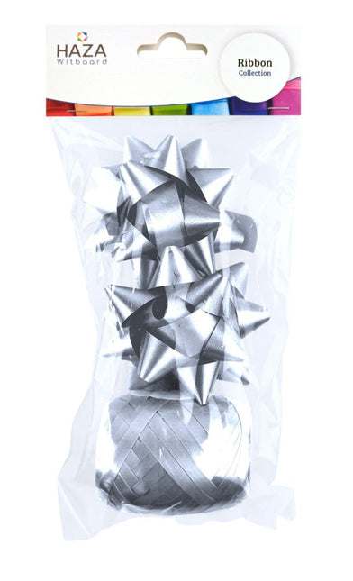 Zilveren Strik Set Metallic 3 delig van Haza Witbaard koop je bij Partywinkel