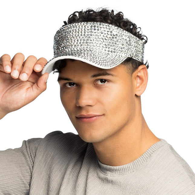 Zilveren Zonneklep Met Steentjes van Boland koop je bij Partywinkel