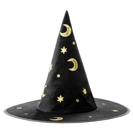 Zwart Gouden Halloween Heksenhoed van Partydeco koop je bij Partywinkel