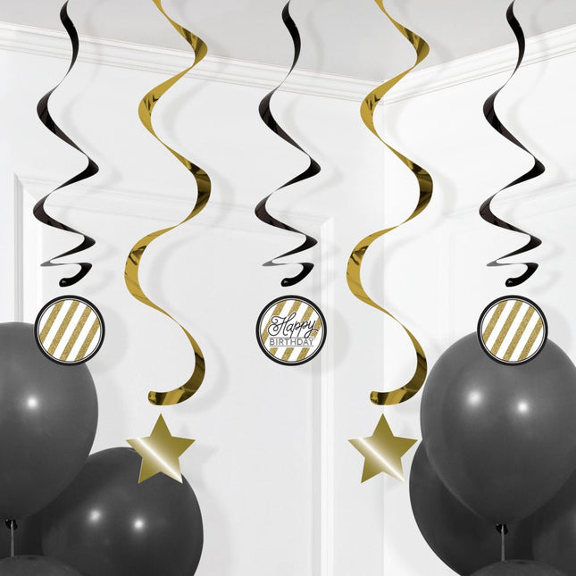 Zwart Gouden Hangdecoratie 5st van Creative Converting koop je bij Partywinkel