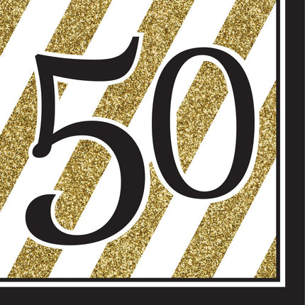 Zwart Gouden Servetten 50 Jaar 33cm 16st van Creative Converting koop je bij Partywinkel
