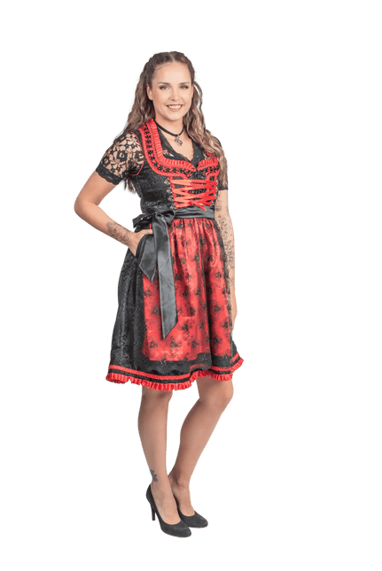Zwart Rode Dirndl Jurk Oktoberfest Dames 2 Delig van Haus Huberts koop je bij Partywinkel