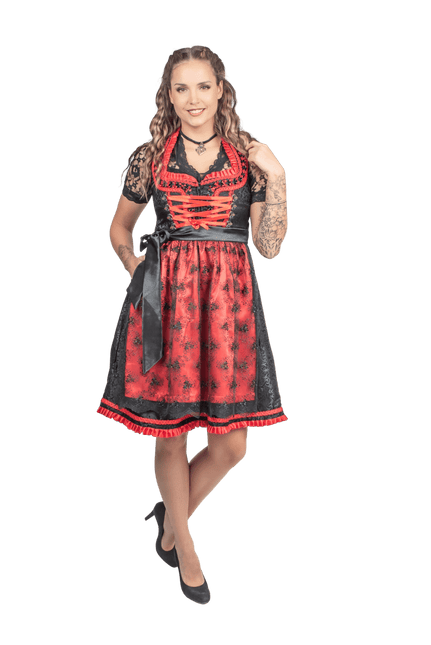 Zwart Rode Dirndl Jurk Oktoberfest Dames 2 Delig van Haus Huberts koop je bij Partywinkel