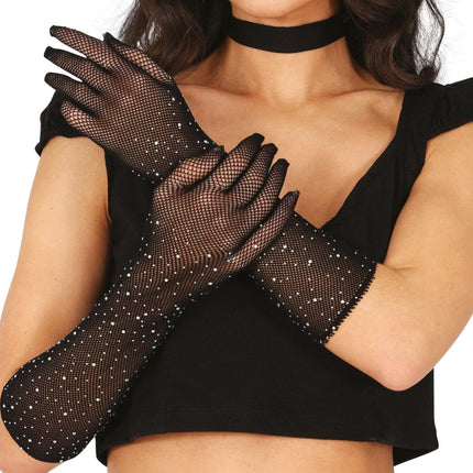 Zwarte Handschoenen Glitters 30cm van Fiestas Guirca koop je bij Partywinkel