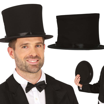 Zwarte Hoge Hoed Opvouwbaar 21cm van Fiestas Guirca koop je bij Partywinkel