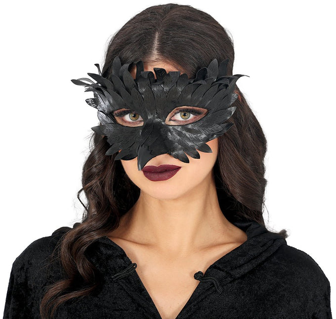 Zwarte Oogmasker Zwart Met Veren van Fiestas Guirca koop je bij Partywinkel