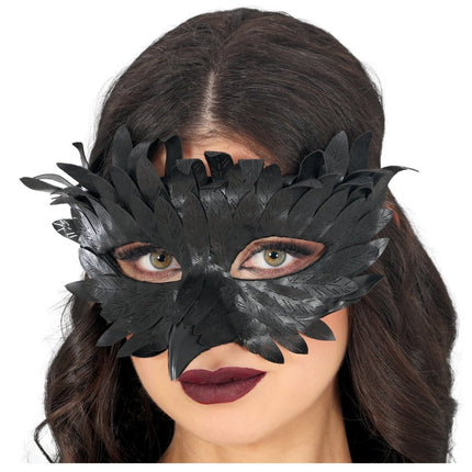 Zwarte Oogmasker Zwart Met Veren van Fiestas Guirca koop je bij Partywinkel