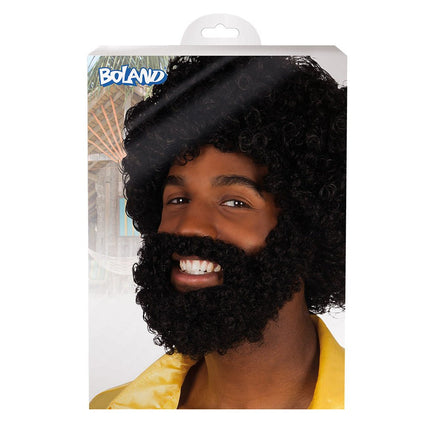 Zwarte Pruik Rufus Met Baard van Boland koop je bij Partywinkel
