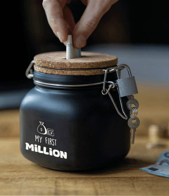 Zwarte Spaarpot My First Million 12,5cm van Paper Dreams koop je bij Partywinkel