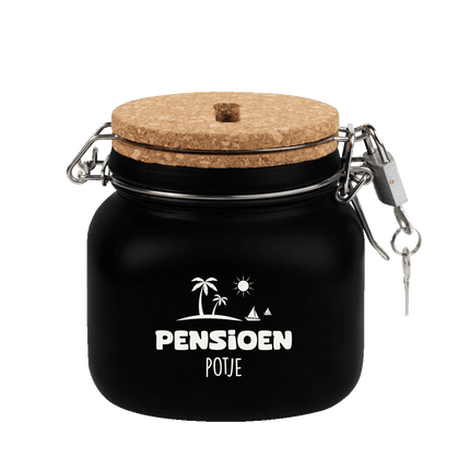 Zwarte Spaarpot Pensioen 12,5cm van Paper Dreams koop je bij Partywinkel