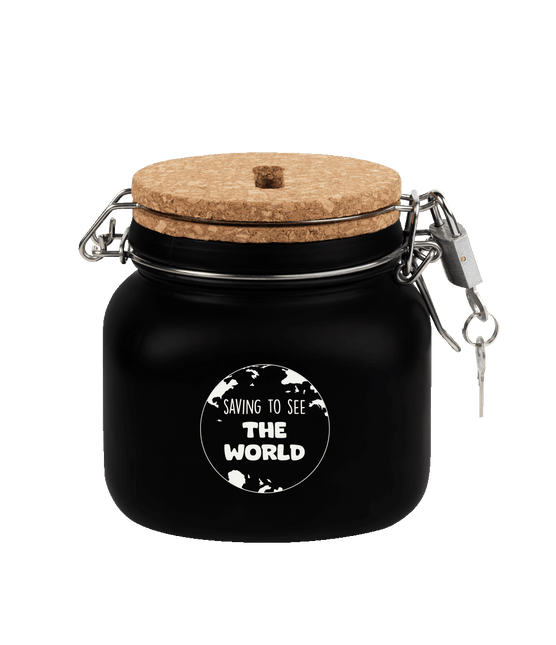 Zwarte Spaarpot Saving To See The World 12,5cm van Paper Dreams koop je bij Partywinkel