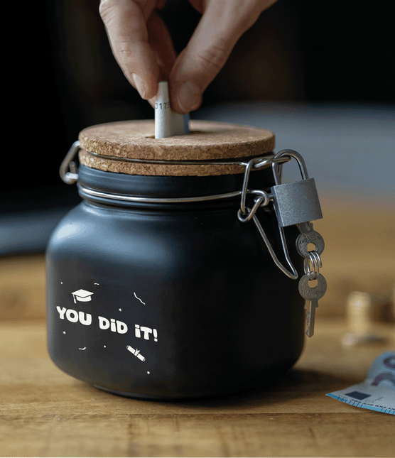 Zwarte Spaarpot You Did It 12,5cm van Paper Dreams koop je bij Partywinkel