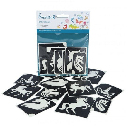 Zwarte Tattoo Stencil Unicorn 12st van Superstar koop je bij Partywinkel