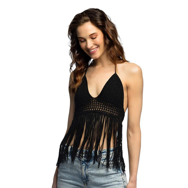 Zwarte Top Dames Franjes van Boland koop je bij Partywinkel